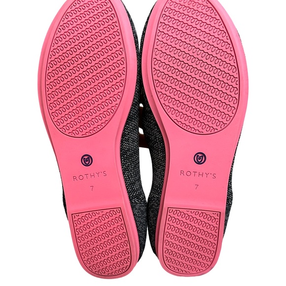 Rothy's Birdseye Flats Charcoal with Pink Sole Round Toe Slip On Shoes sz 7 - Picture 8 of 12